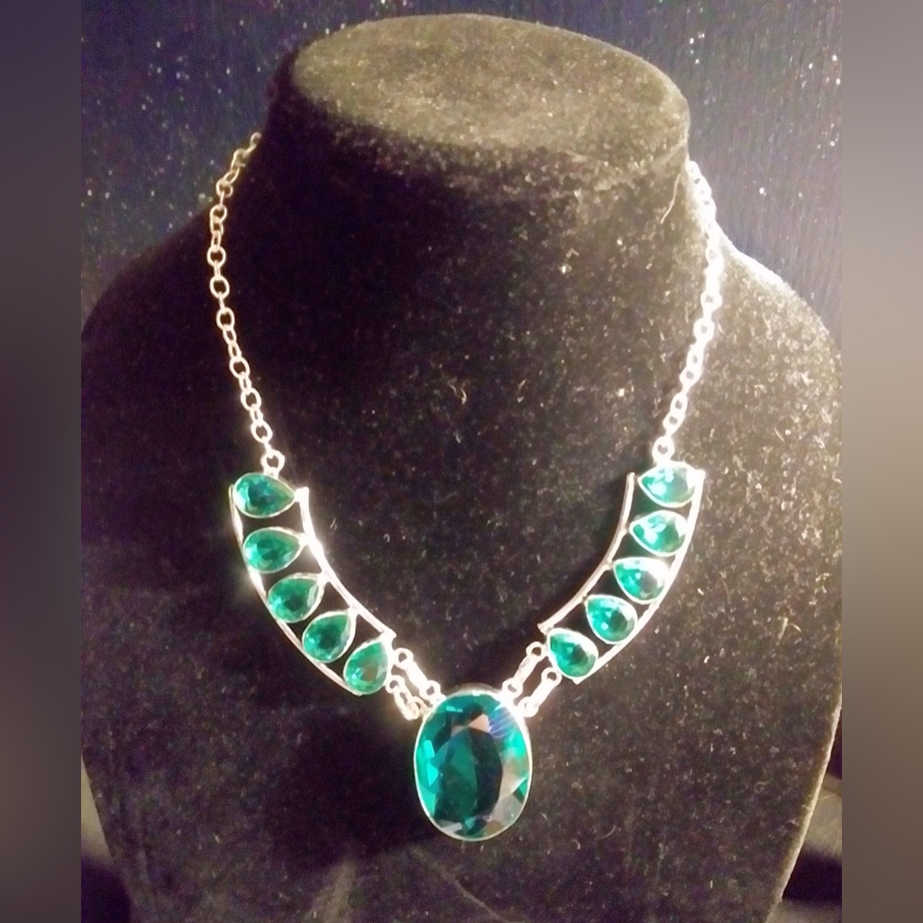 Aqua Apatite Stamped 925 Sterling Silver Necklace